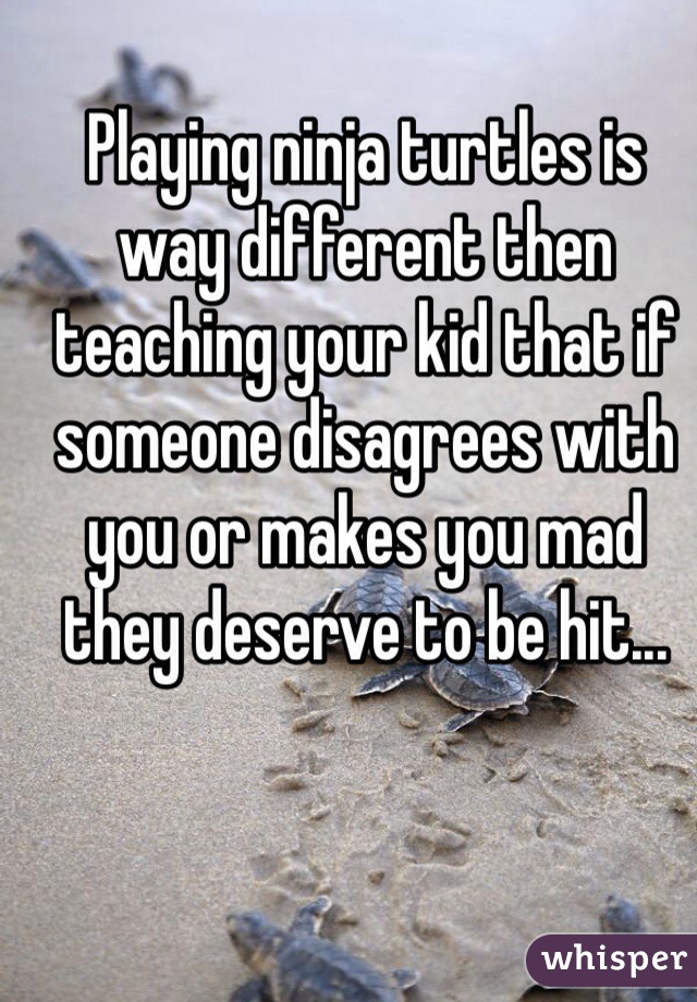 Playing ninja turtles is way different then teaching your kid that if someone disagrees with you or makes you mad they deserve to be hit...