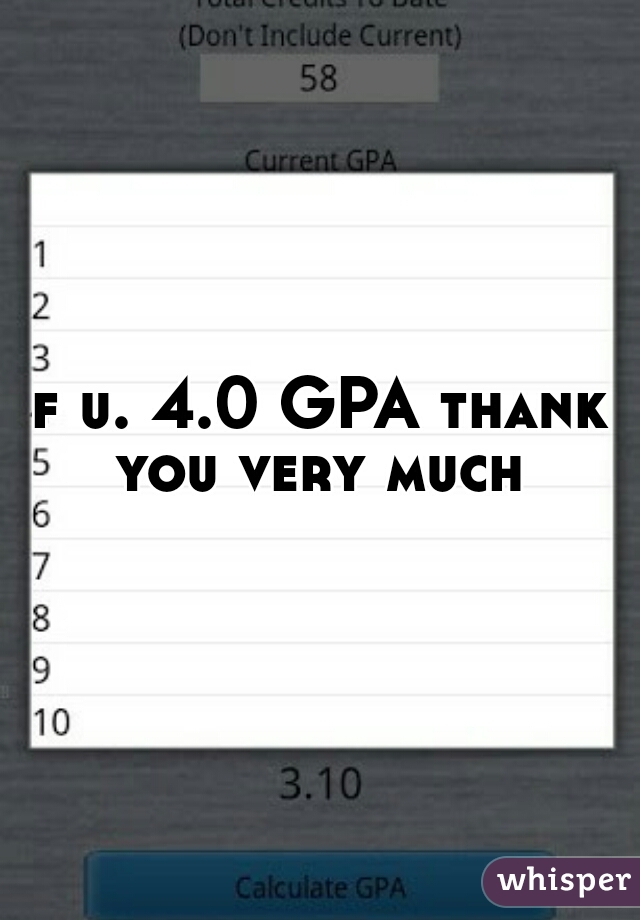 f u. 4.0 GPA thank you very much 