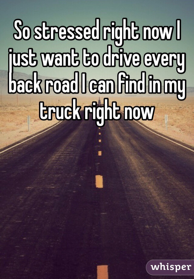 So stressed right now I just want to drive every back road I can find in my truck right now