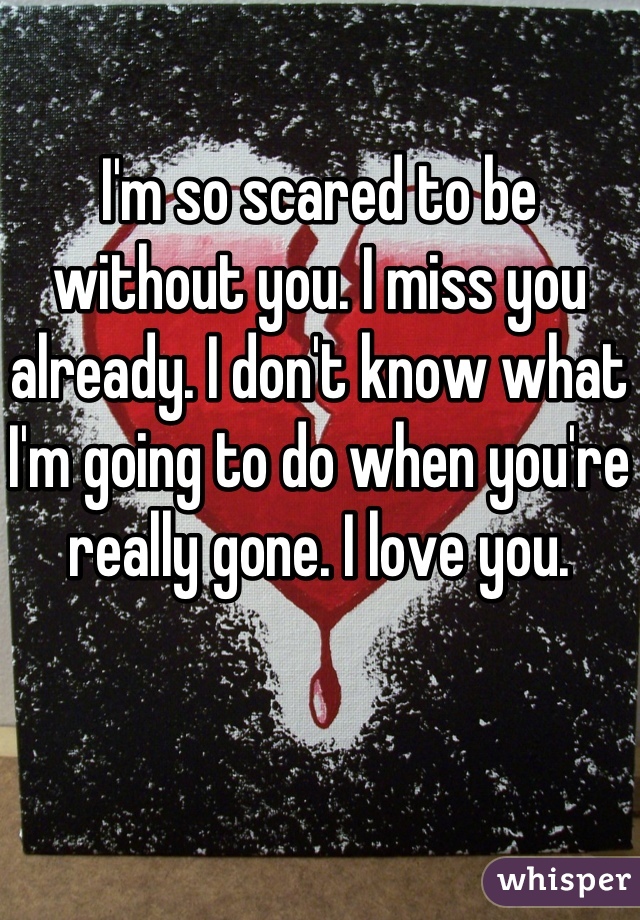 I'm so scared to be without you. I miss you already. I don't know what I'm going to do when you're really gone. I love you.