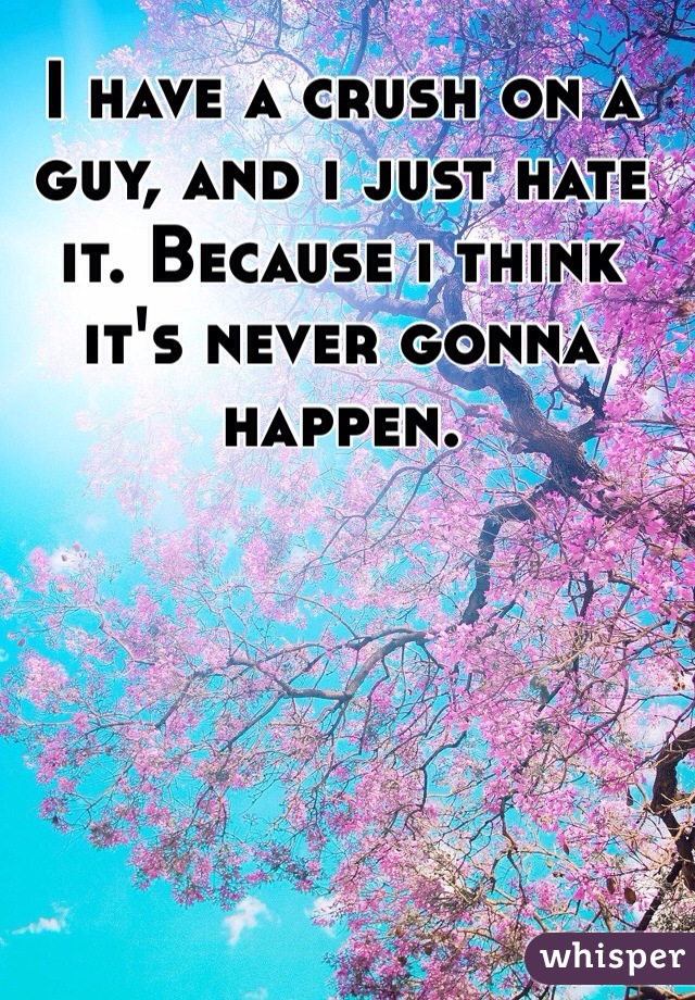 I have a crush on a guy, and i just hate it. Because i think it's never gonna happen.
