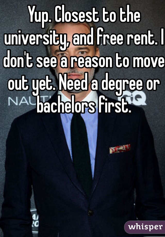 Yup. Closest to the university, and free rent. I don't see a reason to move out yet. Need a degree or bachelors first. 