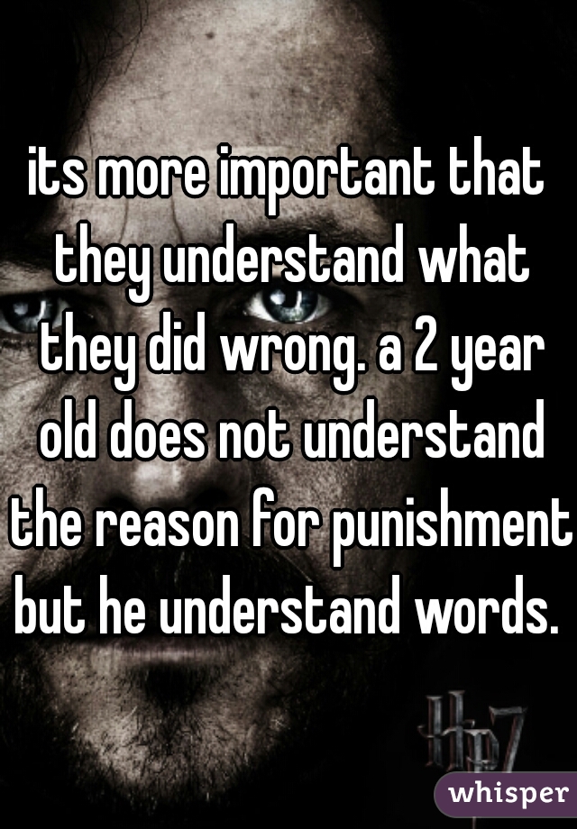 its more important that they understand what they did wrong. a 2 year old does not understand the reason for punishment but he understand words. 