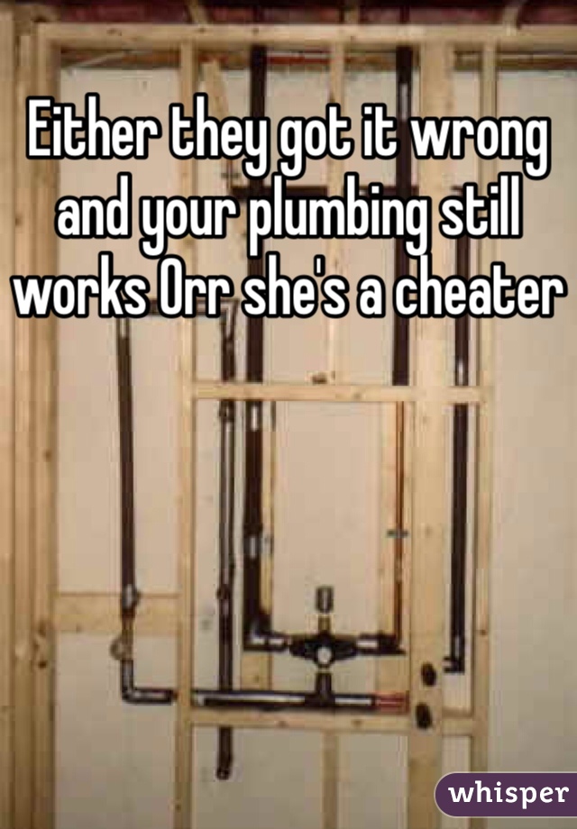 Either they got it wrong and your plumbing still works Orr she's a cheater