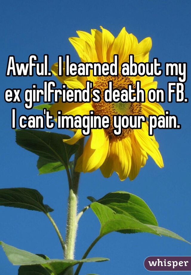 Awful.  I learned about my ex girlfriend's death on FB. 
I can't imagine your pain. 