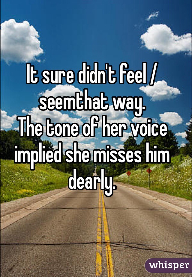 It sure didn't feel /seemthat way. 
The tone of her voice implied she misses him dearly. 