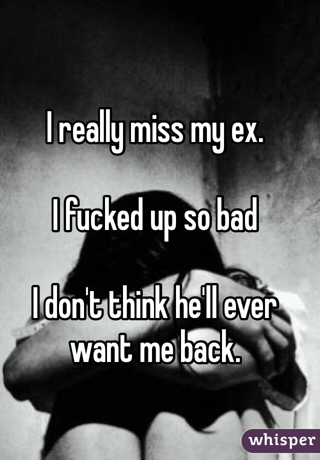 I really miss my ex.

I fucked up so bad

I don't think he'll ever want me back.