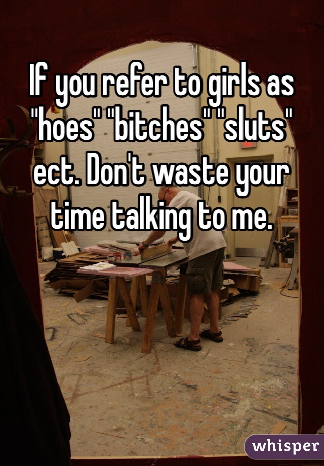 If you refer to girls as "hoes" "bitches" "sluts" ect. Don't waste your time talking to me. 