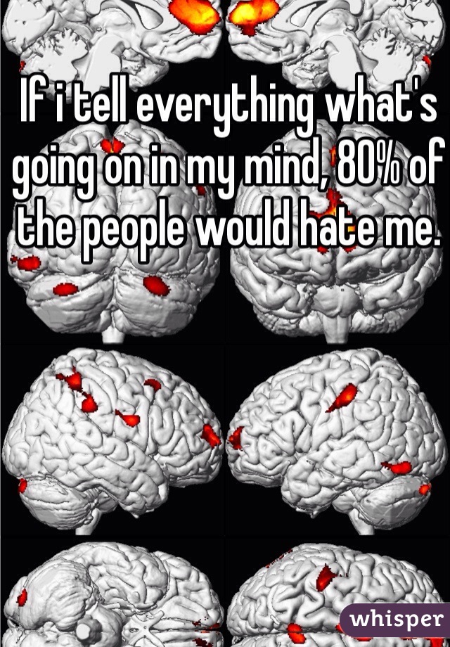 If i tell everything what's going on in my mind, 80% of the people would hate me.