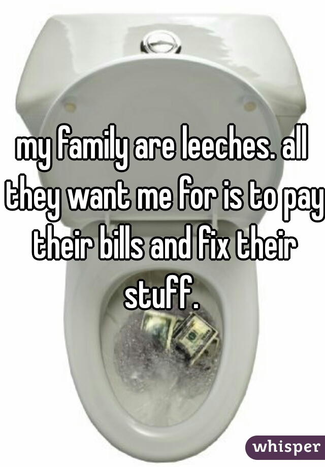 my family are leeches. all they want me for is to pay their bills and fix their stuff. 