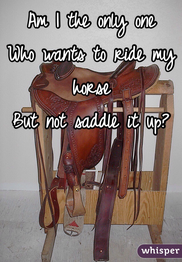 Am I the only one
Who wants to ride my horse
But not saddle it up?