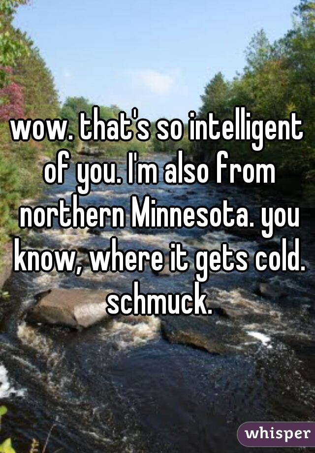 wow. that's so intelligent of you. I'm also from northern Minnesota. you know, where it gets cold. schmuck.