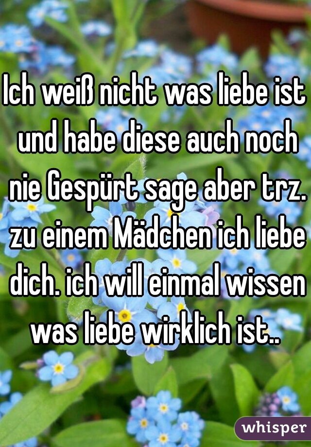 Ich weiß nicht was liebe ist und habe diese auch noch nie Gespürt sage aber trz. zu einem Mädchen ich liebe dich. ich will einmal wissen was liebe wirklich ist.. 