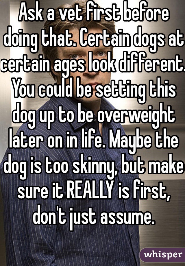 Ask a vet first before doing that. Certain dogs at certain ages look different. You could be setting this dog up to be overweight later on in life. Maybe the dog is too skinny, but make sure it REALLY is first, don't just assume.