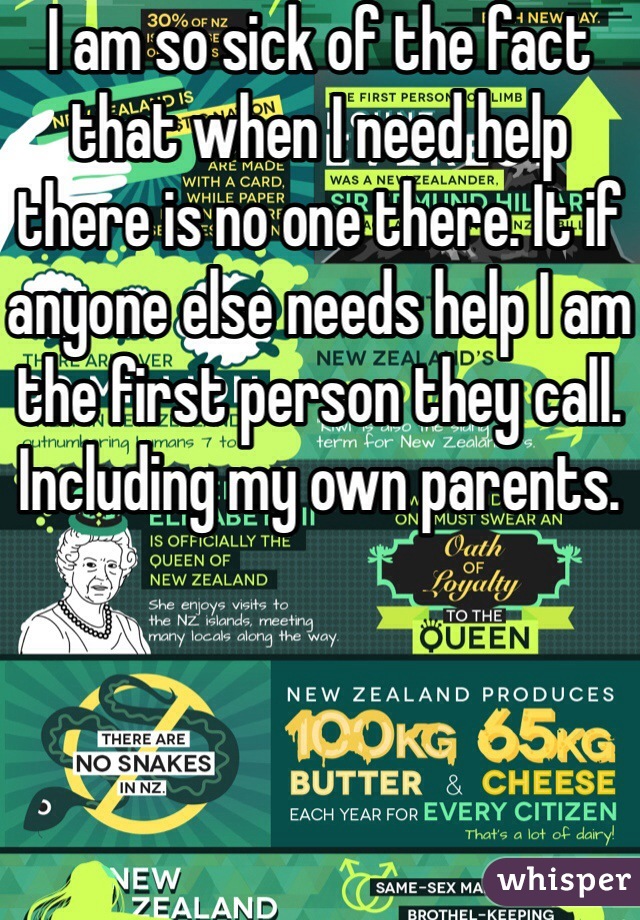 I am so sick of the fact that when I need help there is no one there. It if anyone else needs help I am the first person they call. Including my own parents.