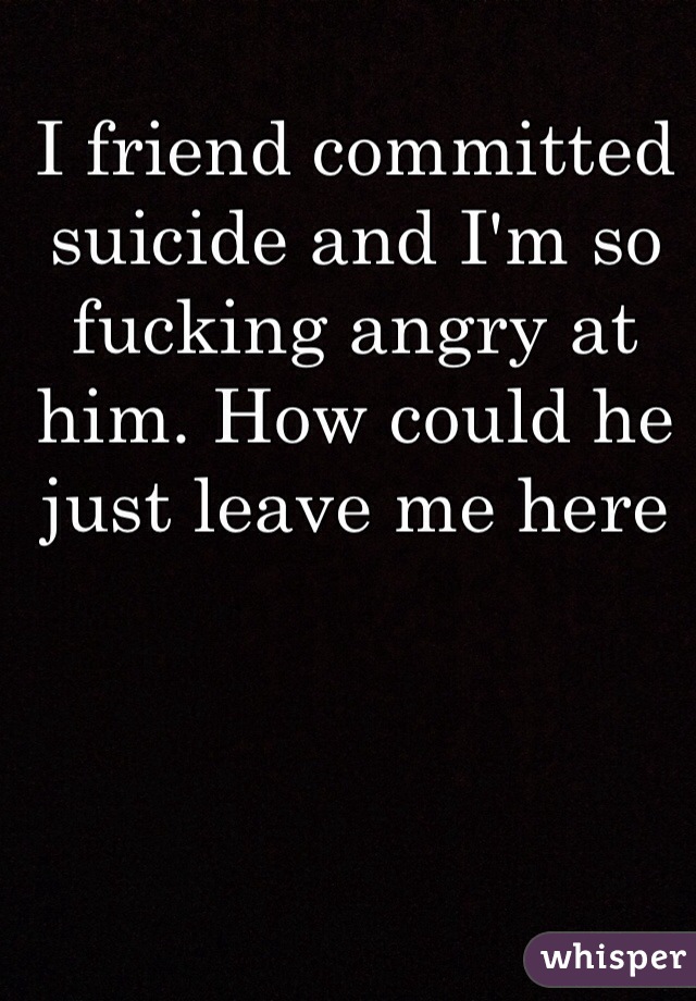 I friend committed suicide and I'm so fucking angry at him. How could he just leave me here 