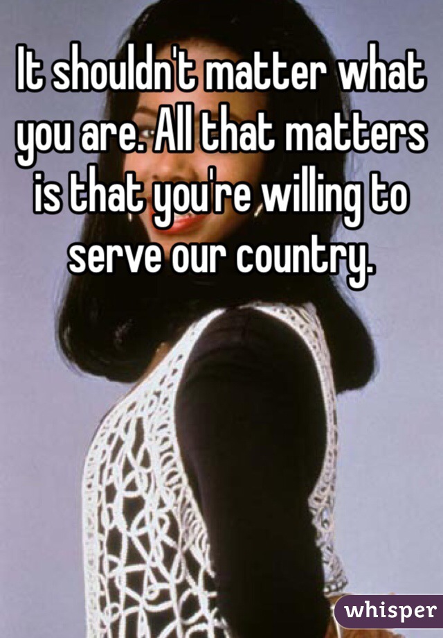 It shouldn't matter what you are. All that matters is that you're willing to serve our country.