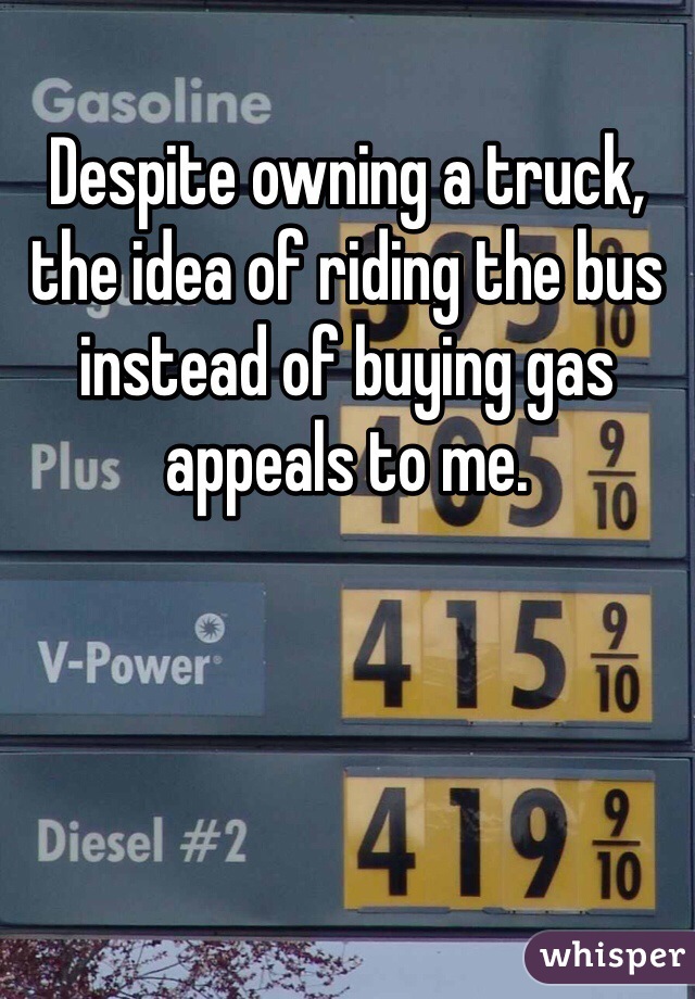 Despite owning a truck, the idea of riding the bus instead of buying gas appeals to me. 