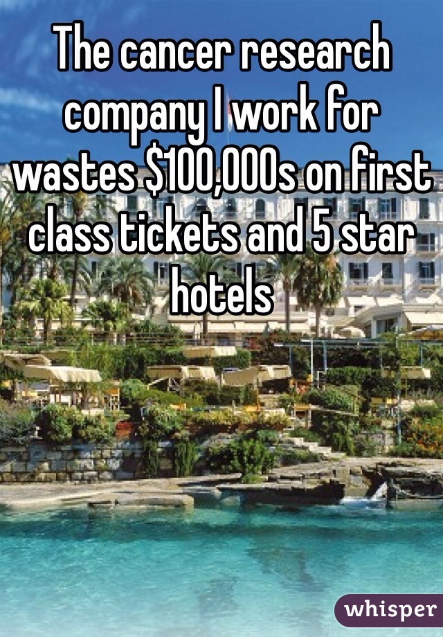 The cancer research company I work for wastes $100,000s on first class tickets and 5 star hotels