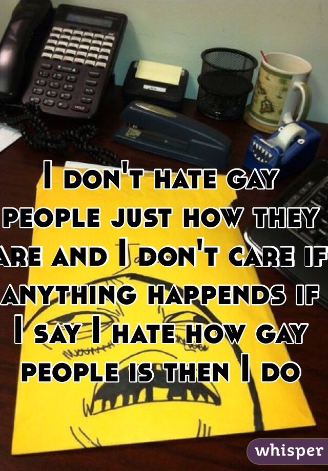 I don't hate gay people just how they are and I don't care if anything happends if I say I hate how gay people is then I do 