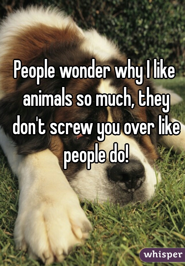 People wonder why I like animals so much, they don't screw you over like people do!