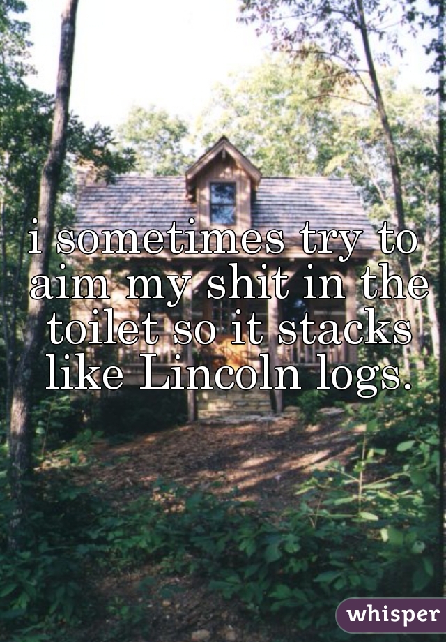 i sometimes try to aim my shit in the toilet so it stacks like Lincoln logs.