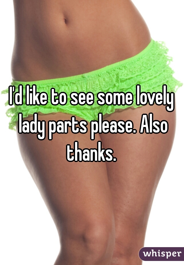 I'd like to see some lovely lady parts please. Also thanks. 