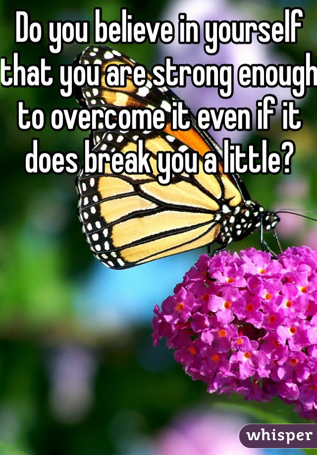 Do you believe in yourself that you are strong enough to overcome it even if it does break you a little? 