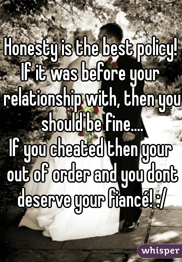 Honesty is the best policy!
If it was before your relationship with, then you should be fine....
If you cheated then your out of order and you dont deserve your fiancé! :/