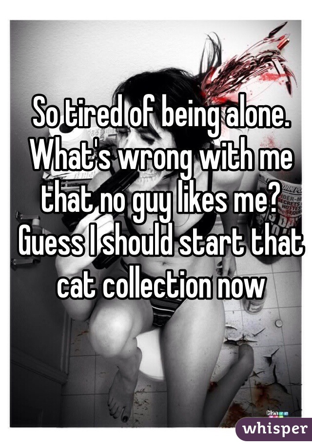 So tired of being alone. What's wrong with me that no guy likes me? Guess I should start that cat collection now 