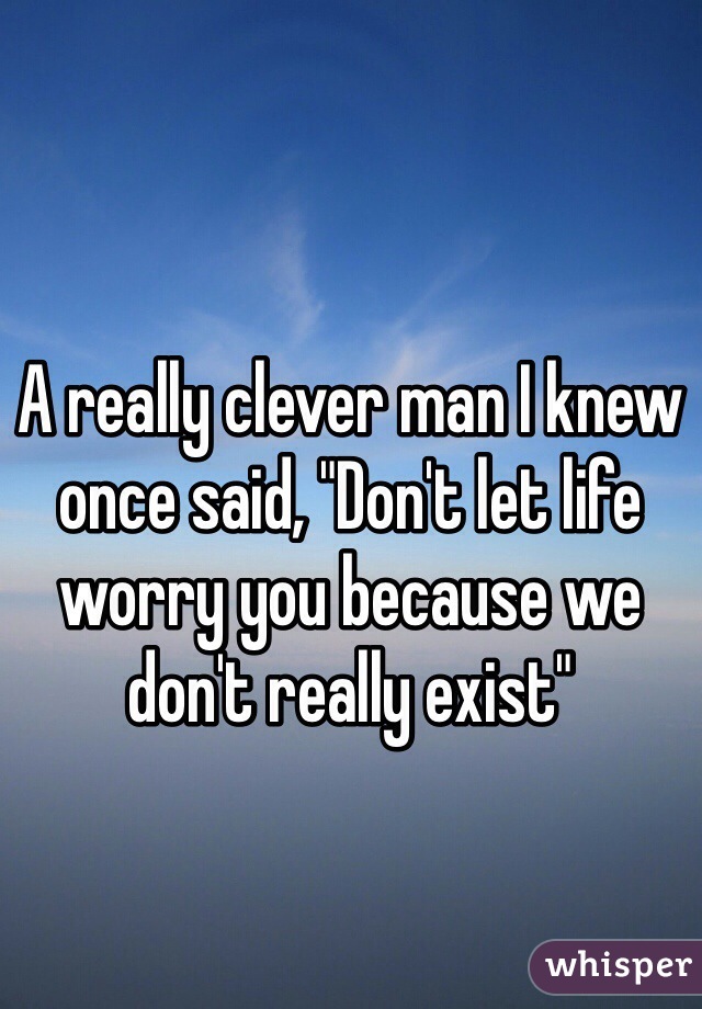 A really clever man I knew once said, "Don't let life worry you because we don't really exist"