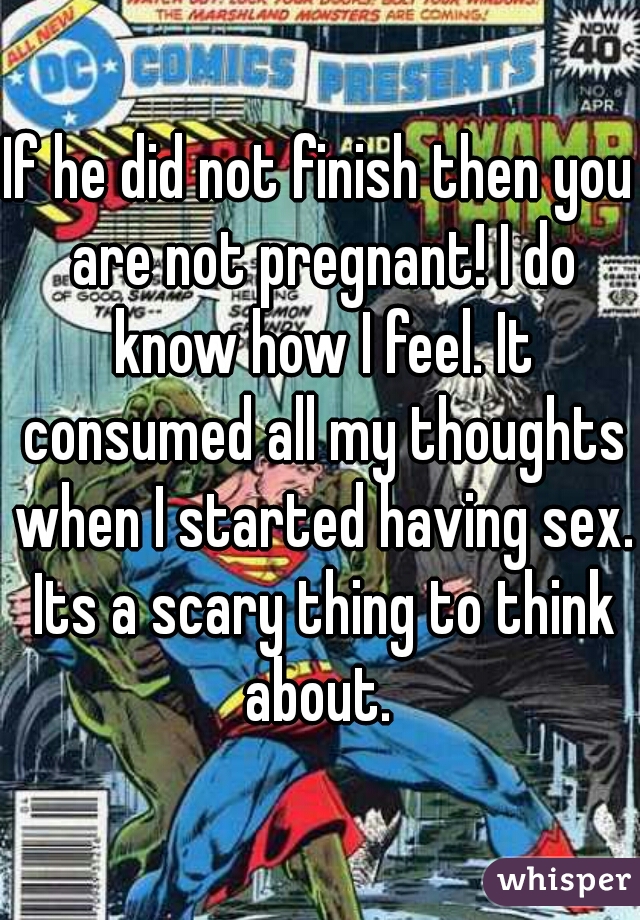 If he did not finish then you are not pregnant! I do know how I feel. It consumed all my thoughts when I started having sex. Its a scary thing to think about. 