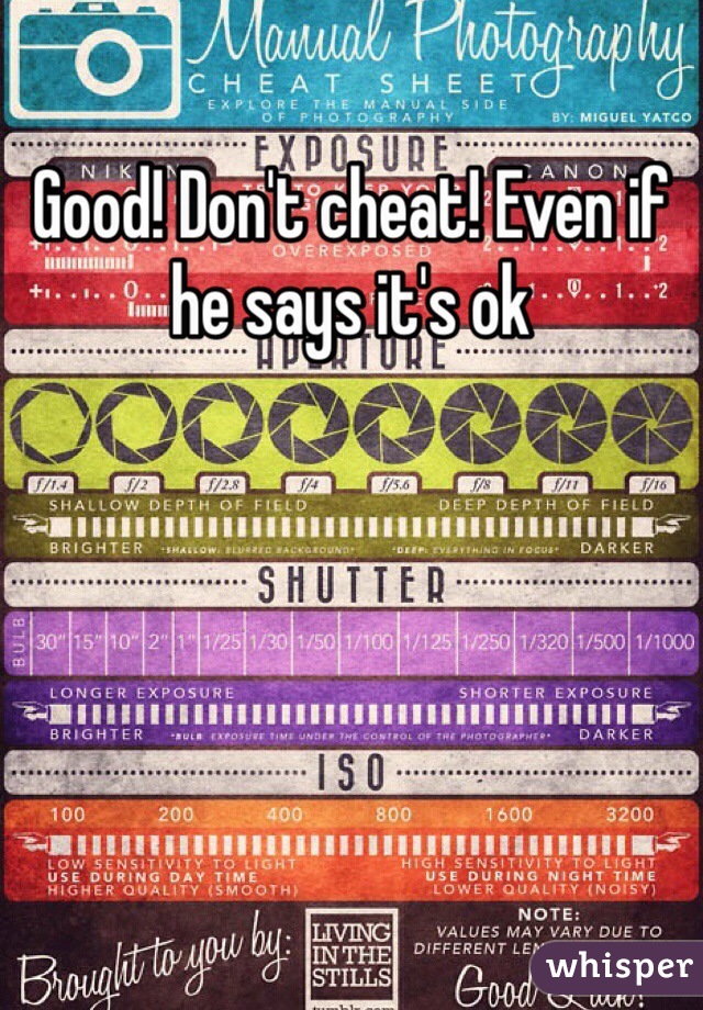 Good! Don't cheat! Even if he says it's ok 