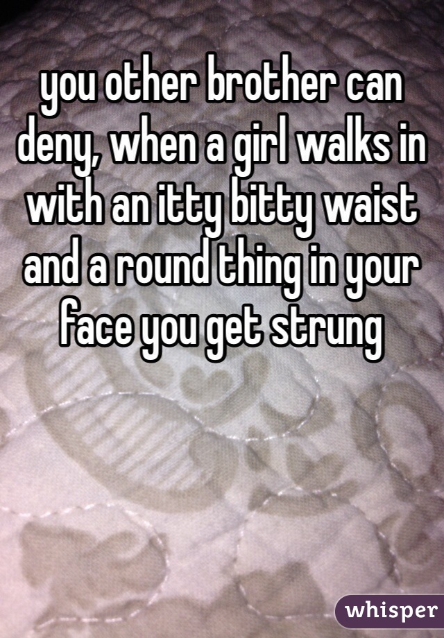 you other brother can deny, when a girl walks in with an itty bitty waist and a round thing in your face you get strung 