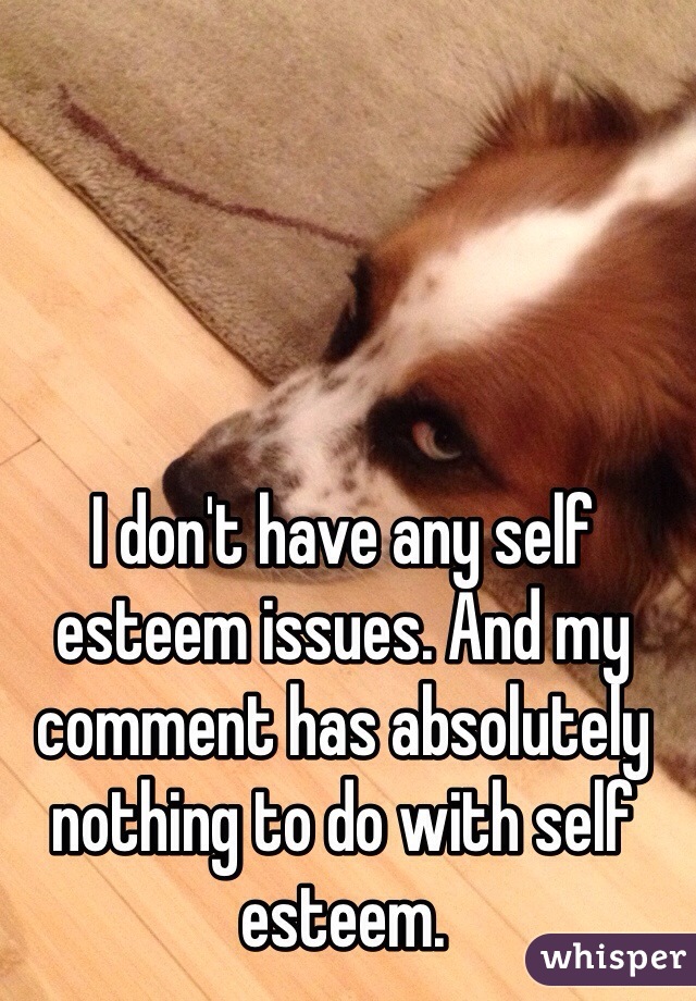 I don't have any self esteem issues. And my comment has absolutely nothing to do with self esteem.