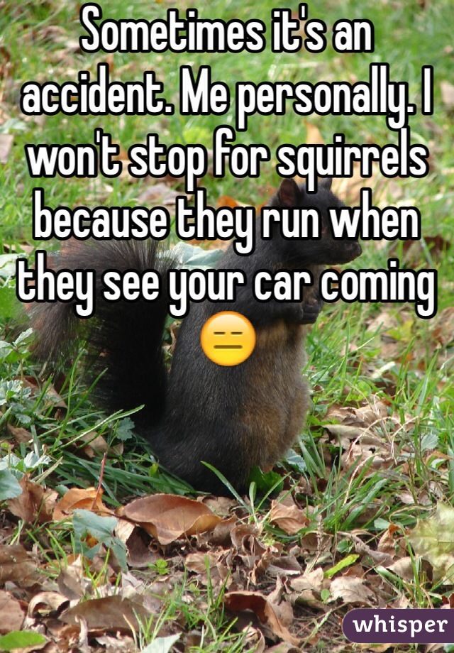 Sometimes it's an accident. Me personally. I won't stop for squirrels because they run when they see your car coming 😑