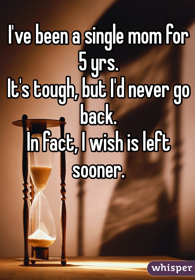 I've been a single mom for 5 yrs.
It's tough, but I'd never go back.
In fact, I wish is left sooner.
