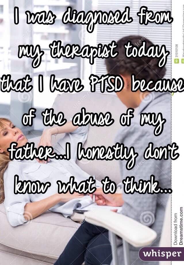 I was diagnosed from my therapist today that I have PTSD because of the abuse of my father...I honestly don't know what to think...