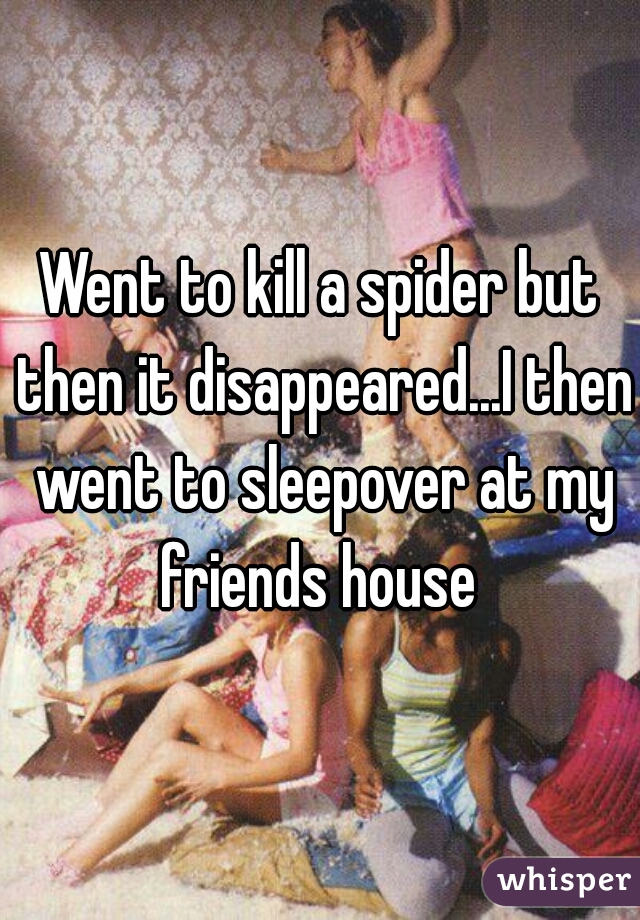 Went to kill a spider but then it disappeared...I then went to sleepover at my friends house 