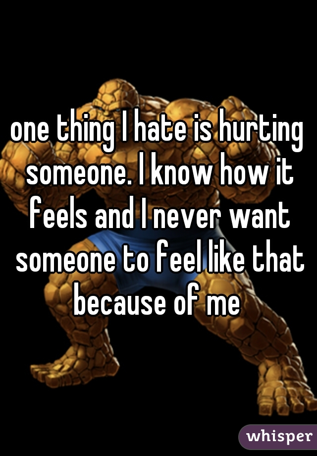 one thing I hate is hurting someone. l know how it feels and I never want someone to feel like that because of me 