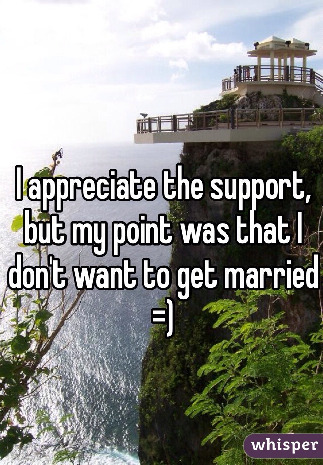 I appreciate the support, but my point was that I don't want to get married =) 