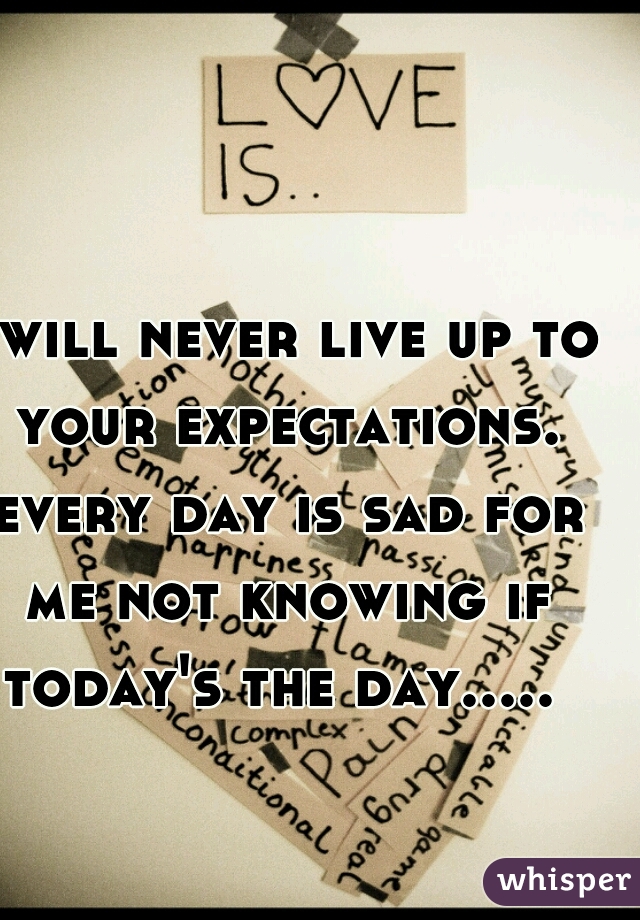 I will never live up to your expectations. every day is sad for me not knowing if today's the day..... 