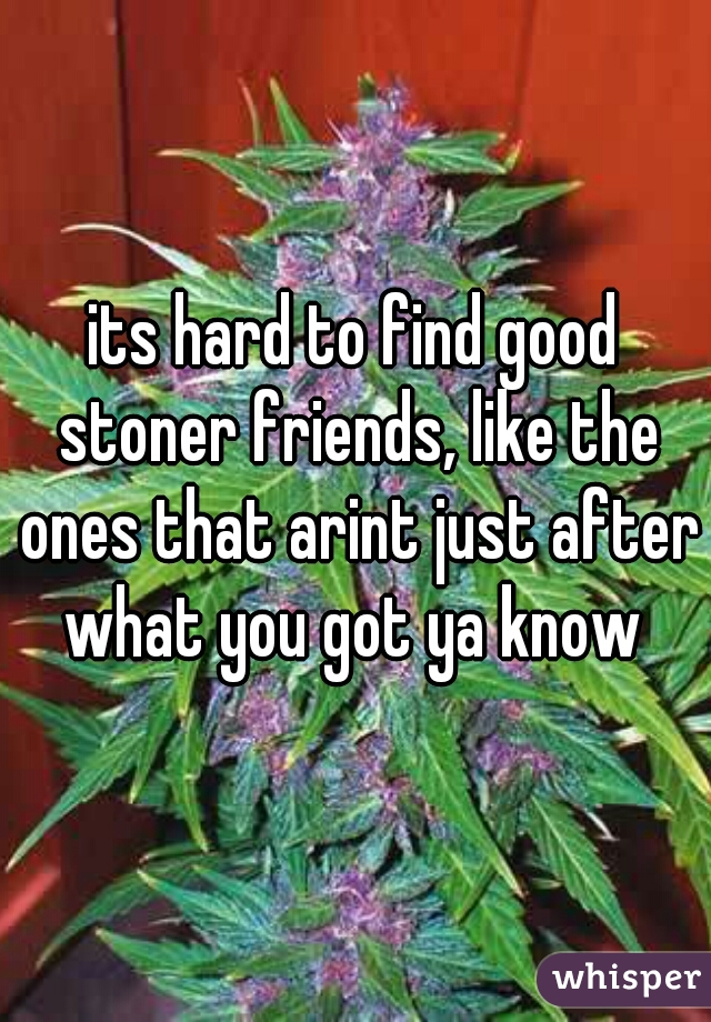 its hard to find good stoner friends, like the ones that arint just after what you got ya know 