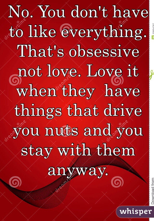 No. You don't have to like everything. That's obsessive not love. Love it when they  have things that drive you nuts and you stay with them anyway. 
