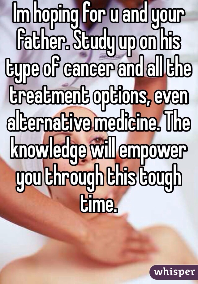 Im hoping for u and your father. Study up on his type of cancer and all the treatment options, even alternative medicine. The knowledge will empower you through this tough time. 
