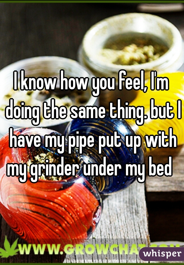 I know how you feel, I'm doing the same thing. but I have my pipe put up with my grinder under my bed  