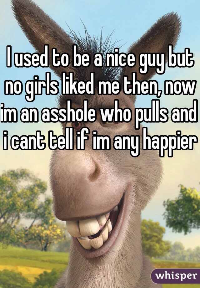 I used to be a nice guy but no girls liked me then, now im an asshole who pulls and i cant tell if im any happier