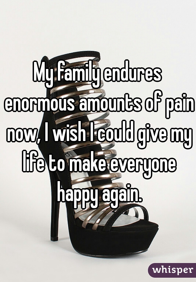 My family endures enormous amounts of pain now, I wish I could give my life to make everyone happy again.