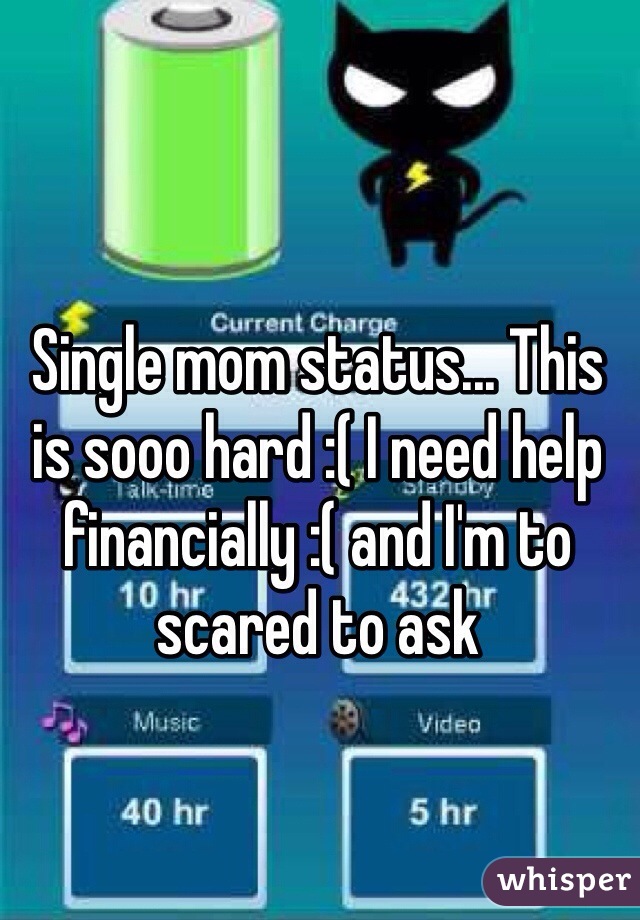 Single mom status... This is sooo hard :( I need help financially :( and I'm to scared to ask