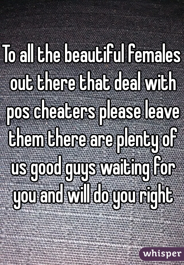 To all the beautiful females out there that deal with pos cheaters please leave them there are plenty of us good guys waiting for you and will do you right